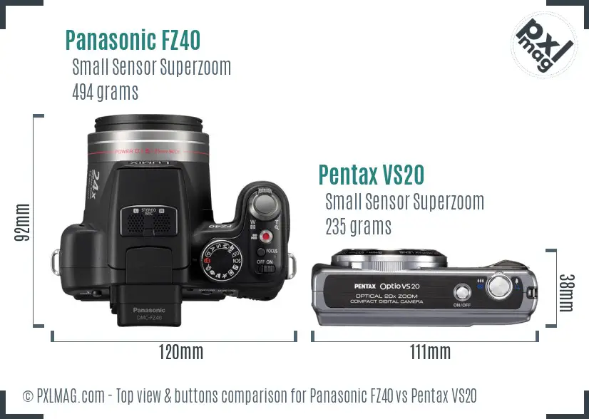 Panasonic FZ40 vs Pentax VS20 top view buttons comparison