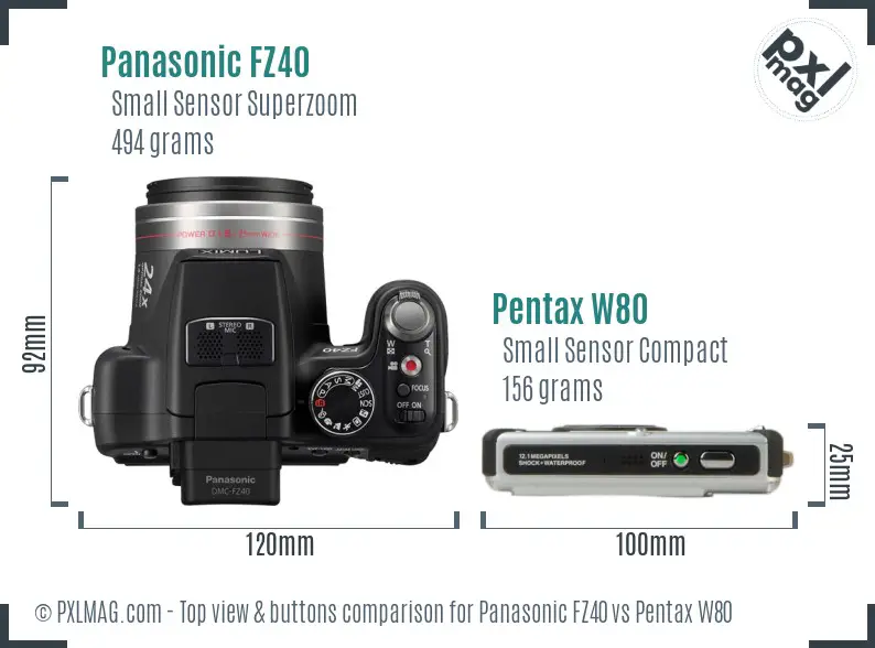 Panasonic FZ40 vs Pentax W80 top view buttons comparison