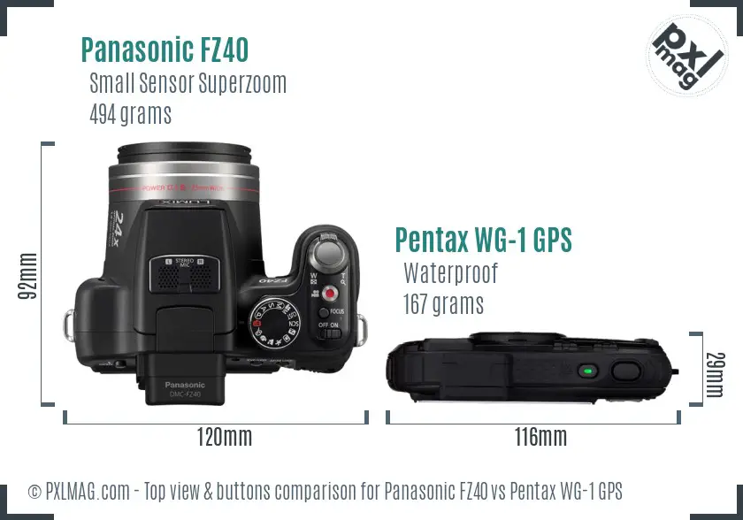 Panasonic FZ40 vs Pentax WG-1 GPS top view buttons comparison