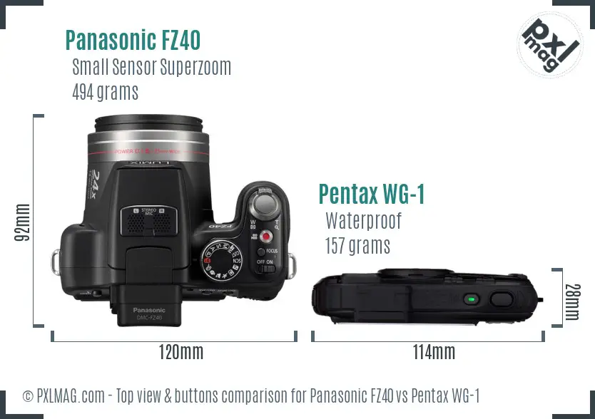 Panasonic FZ40 vs Pentax WG-1 top view buttons comparison