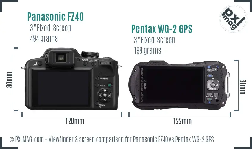 Panasonic FZ40 vs Pentax WG-2 GPS Screen and Viewfinder comparison
