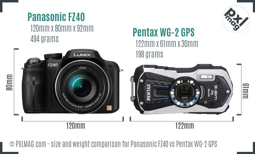 Panasonic FZ40 vs Pentax WG-2 GPS size comparison