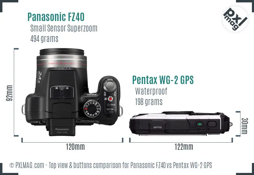 Panasonic FZ40 vs Pentax WG-2 GPS top view buttons comparison
