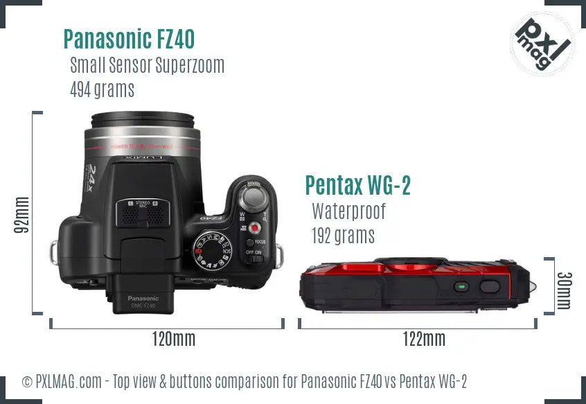 Panasonic FZ40 vs Pentax WG-2 top view buttons comparison