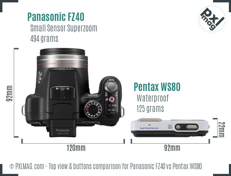 Panasonic FZ40 vs Pentax WS80 top view buttons comparison