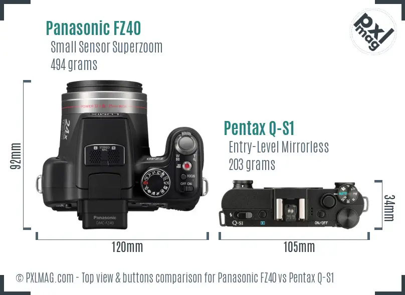 Panasonic FZ40 vs Pentax Q-S1 top view buttons comparison