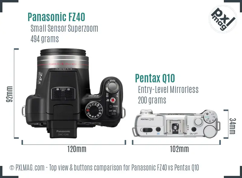 Panasonic FZ40 vs Pentax Q10 top view buttons comparison