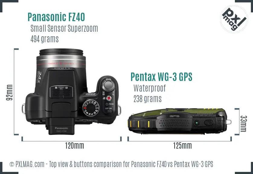 Panasonic FZ40 vs Pentax WG-3 GPS top view buttons comparison
