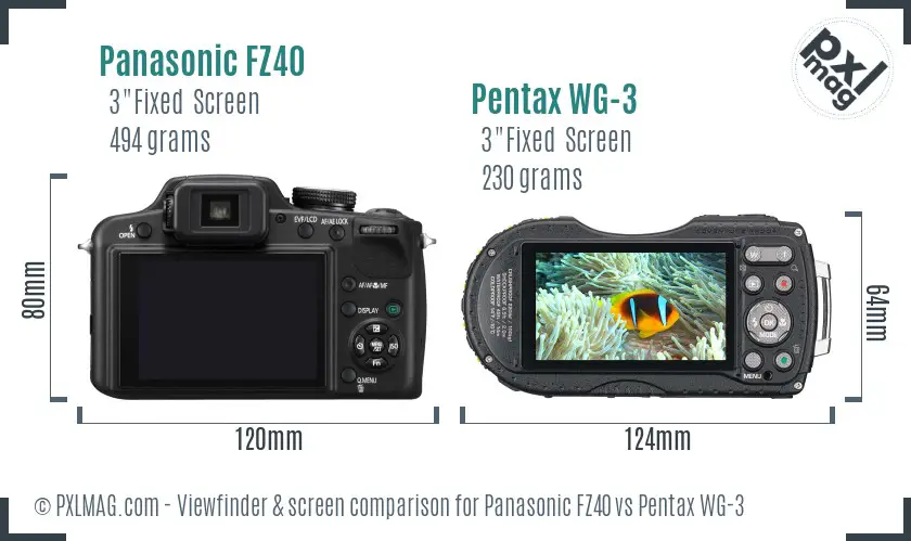 Panasonic FZ40 vs Pentax WG-3 Screen and Viewfinder comparison