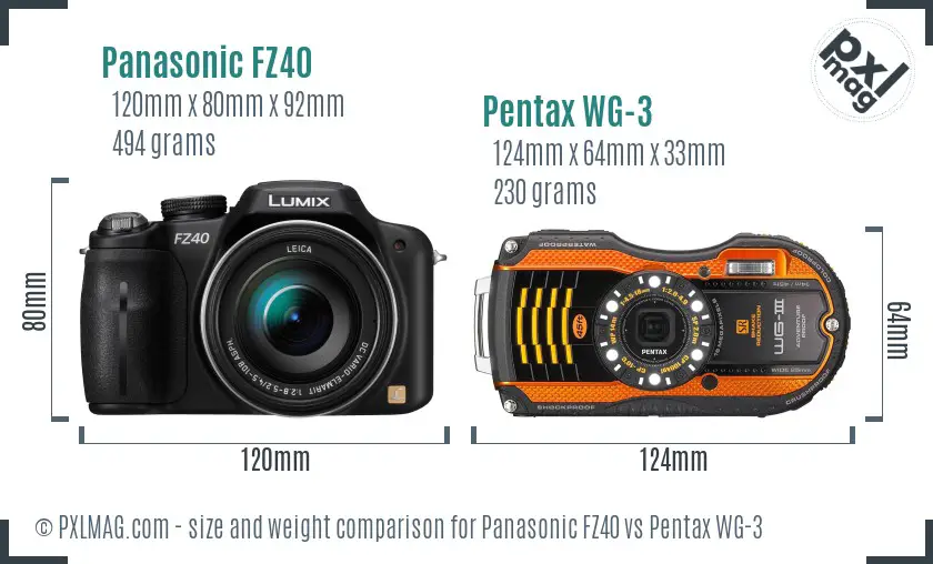 Panasonic FZ40 vs Pentax WG-3 size comparison