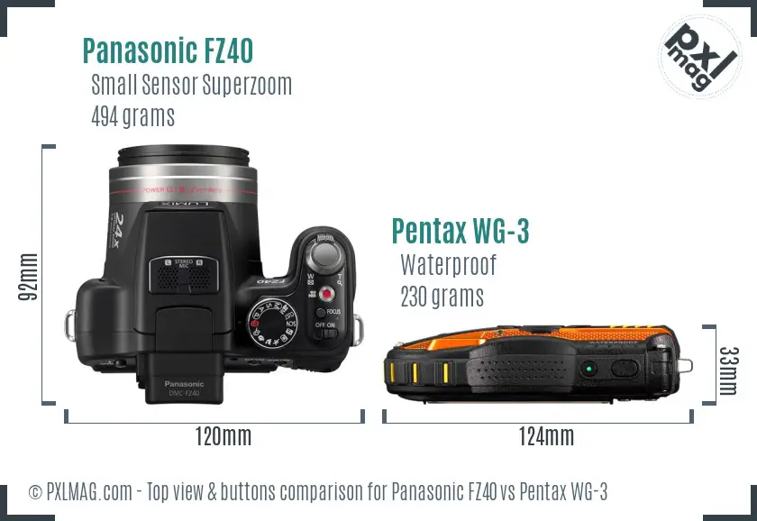Panasonic FZ40 vs Pentax WG-3 top view buttons comparison