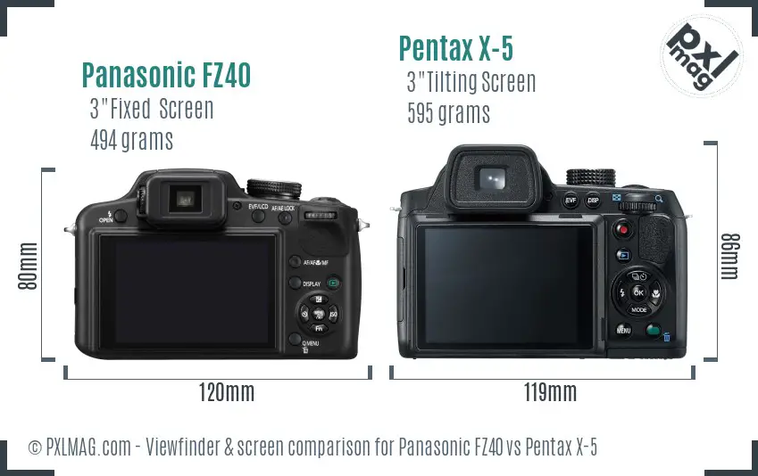 Panasonic FZ40 vs Pentax X-5 Screen and Viewfinder comparison Panasonic FZ40 vs Pentax X-5 Screen and Viewfinder comparison