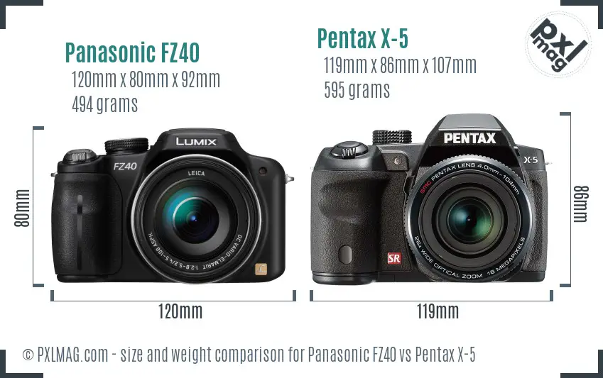 Panasonic FZ40 vs Pentax X-5 size comparison Panasonic FZ40 vs Pentax X-5 size comparison