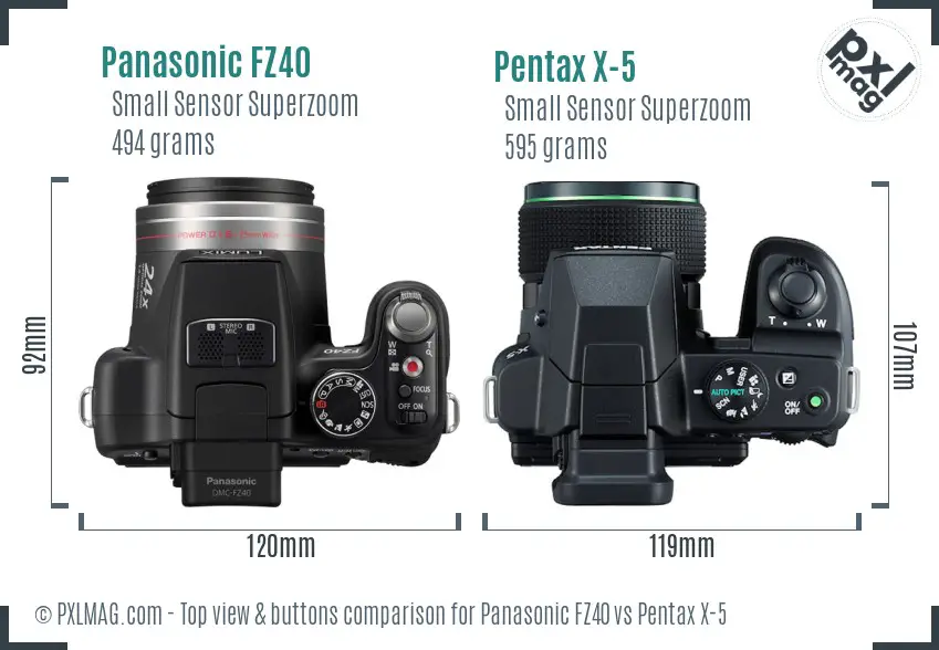 Panasonic FZ40 vs Pentax X-5 top view buttons comparison Panasonic FZ40 vs Pentax X-5 top view buttons comparison