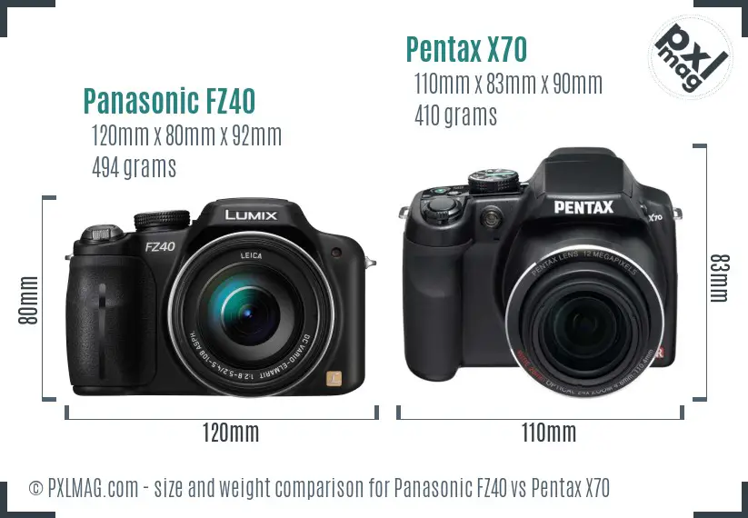 Panasonic FZ40 vs Pentax X70 size comparison