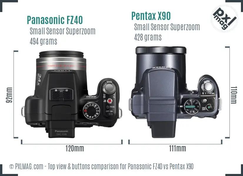 Panasonic FZ40 vs Pentax X90 top view buttons comparison