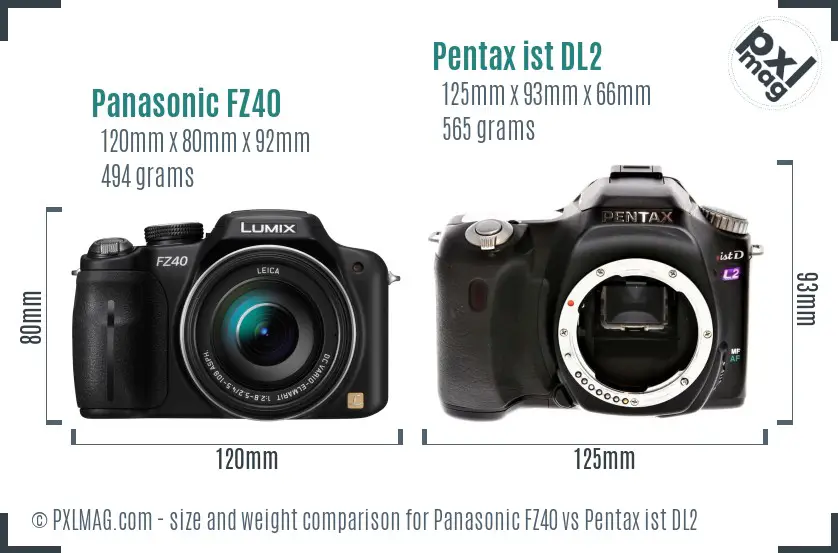Panasonic FZ40 vs Pentax ist DL2 size comparison