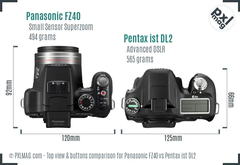 Panasonic FZ40 vs Pentax ist DL2 top view buttons comparison