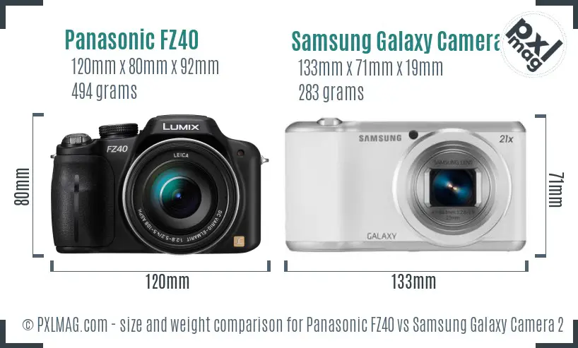 Panasonic FZ40 vs Samsung Galaxy Camera 2 size comparison Panasonic FZ40 vs Samsung Galaxy Camera 2 size comparison