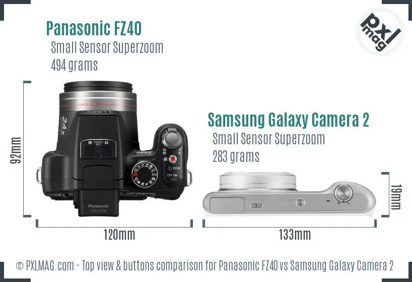 Panasonic FZ40 vs Samsung Galaxy Camera 2 top view buttons comparison Panasonic FZ40 vs Samsung Galaxy Camera 2 top view buttons comparison