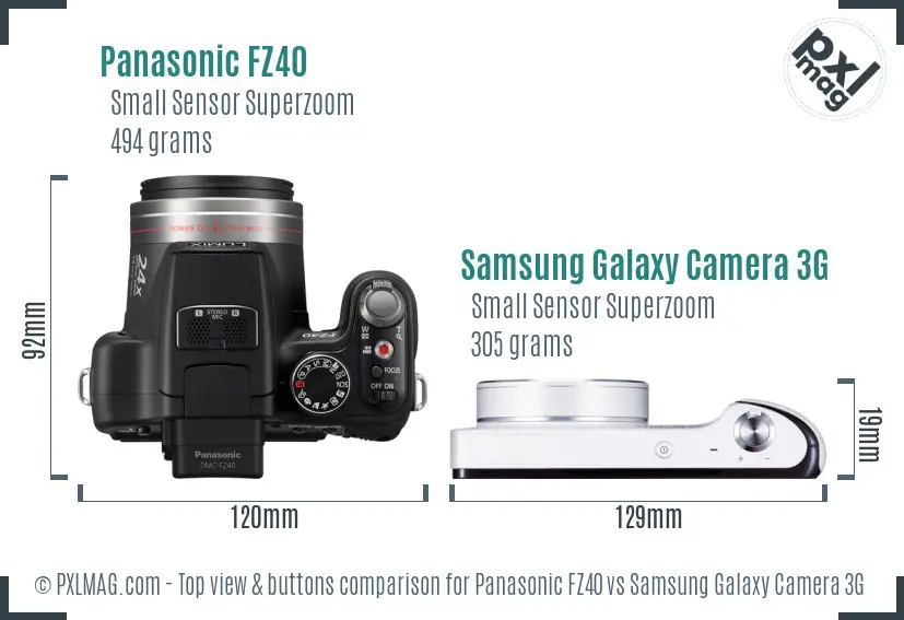 Panasonic FZ40 vs Samsung Galaxy Camera 3G top view buttons comparison
