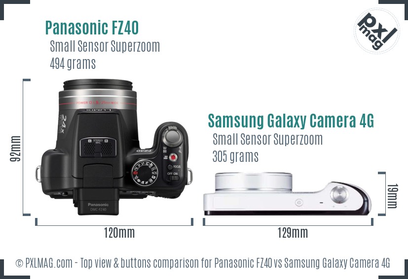 Panasonic FZ40 vs Samsung Galaxy Camera 4G top view buttons comparison