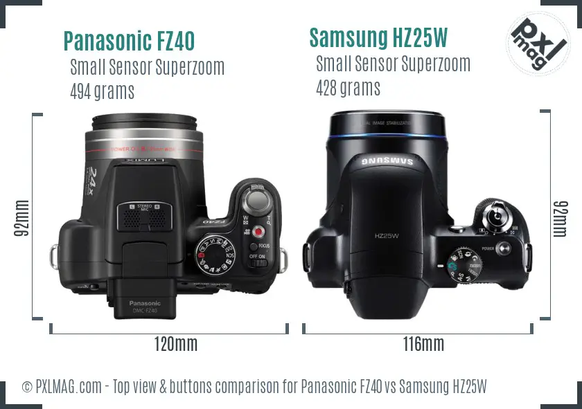 Panasonic FZ40 vs Samsung HZ25W top view buttons comparison