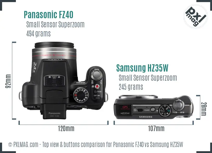 Panasonic FZ40 vs Samsung HZ35W top view buttons comparison