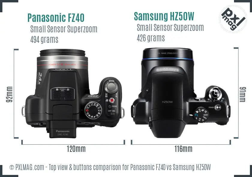 Panasonic FZ40 vs Samsung HZ50W top view buttons comparison