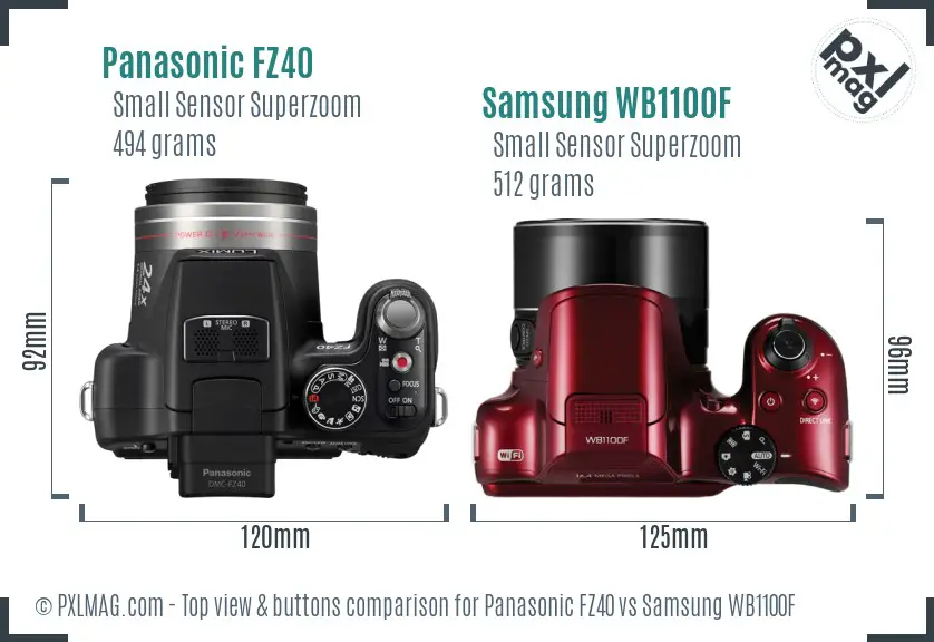 Panasonic FZ40 vs Samsung WB1100F top view buttons comparison