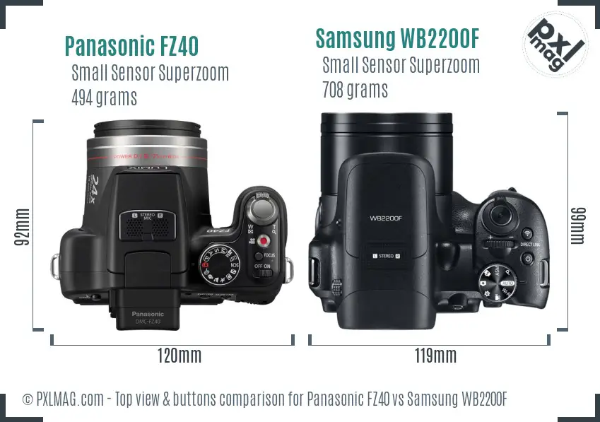 Panasonic FZ40 vs Samsung WB2200F top view buttons comparison