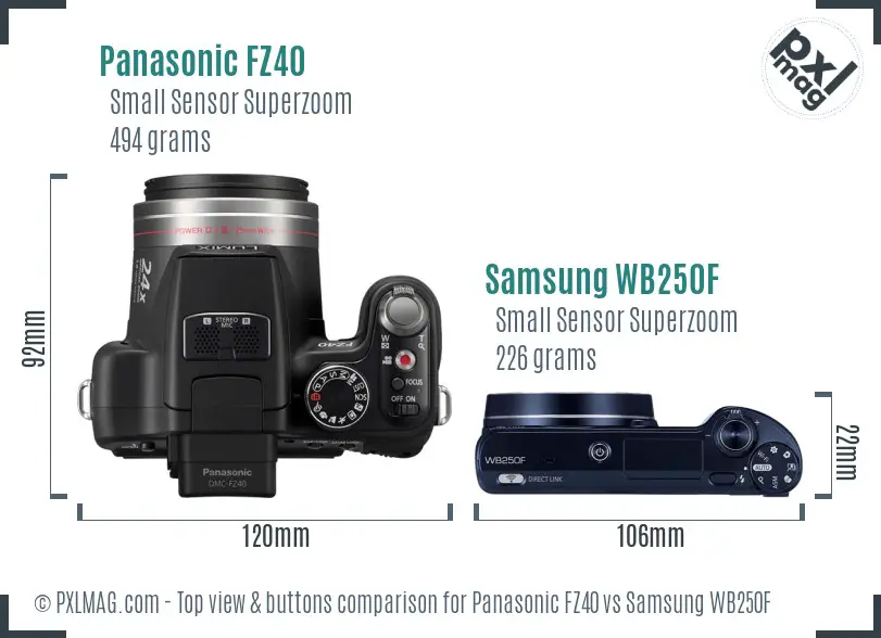 Panasonic FZ40 vs Samsung WB250F top view buttons comparison