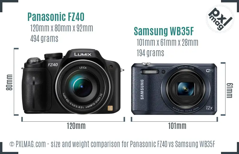 Panasonic FZ40 vs Samsung WB35F size comparison