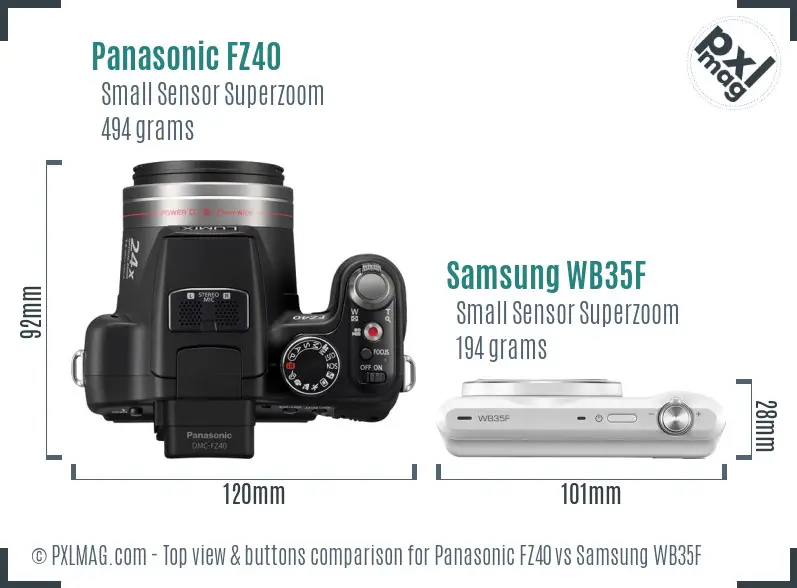 Panasonic FZ40 vs Samsung WB35F top view buttons comparison