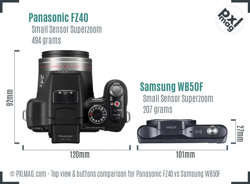 Panasonic FZ40 vs Samsung WB50F top view buttons comparison