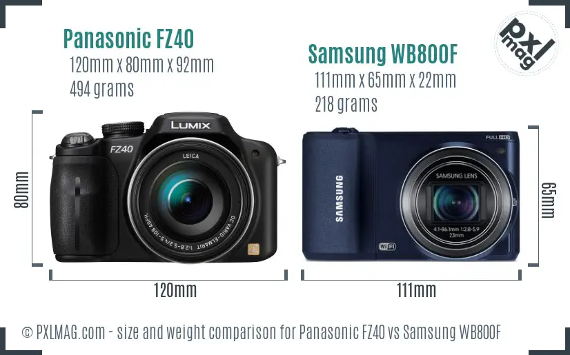 Panasonic FZ40 vs Samsung WB800F size comparison