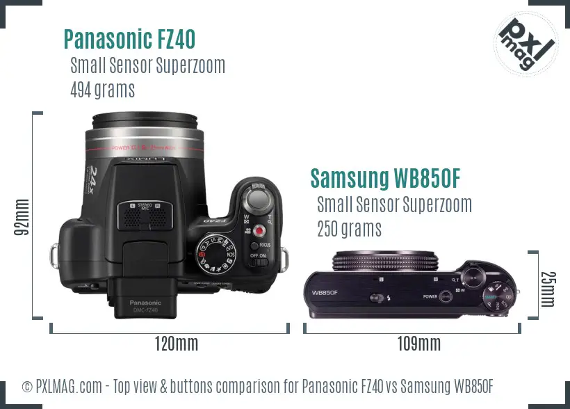 Panasonic FZ40 vs Samsung WB850F top view buttons comparison