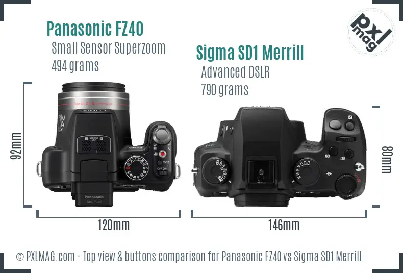 Panasonic FZ40 vs Sigma SD1 Merrill top view buttons comparison
