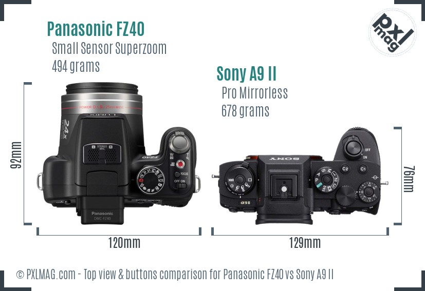 Panasonic FZ40 vs Sony A9 II top view buttons comparison
