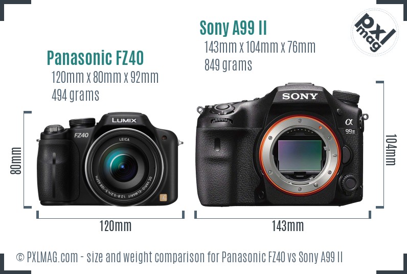 Panasonic FZ40 vs Sony A99 II size comparison