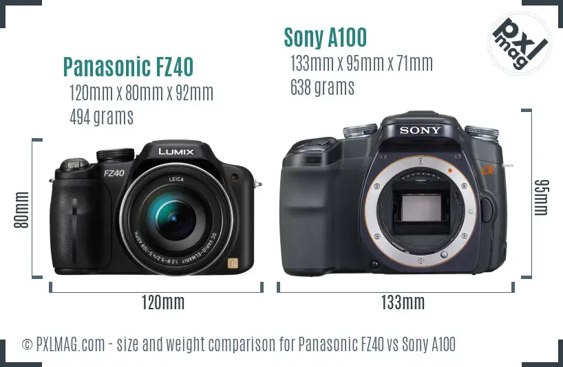 Panasonic FZ40 vs Sony A100 size comparison