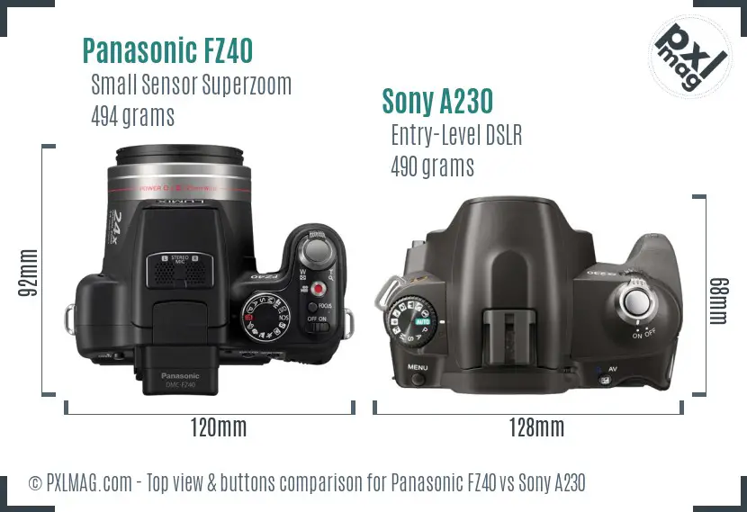 Panasonic FZ40 vs Sony A230 top view buttons comparison