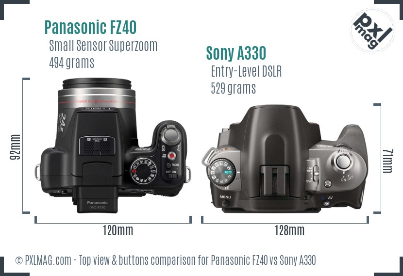 Panasonic FZ40 vs Sony A330 top view buttons comparison