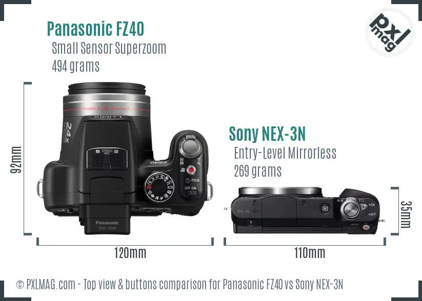 Panasonic FZ40 vs Sony NEX-3N top view buttons comparison