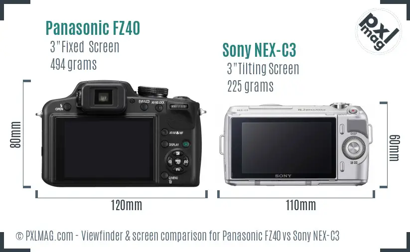 Panasonic FZ40 vs Sony NEX-C3 Screen and Viewfinder comparison Panasonic FZ40 vs Sony NEX-C3 Screen and Viewfinder comparison
