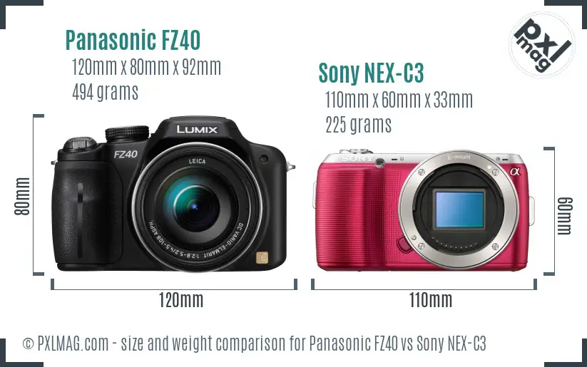 Panasonic FZ40 vs Sony NEX-C3 size comparison Panasonic FZ40 vs Sony NEX-C3 size comparison