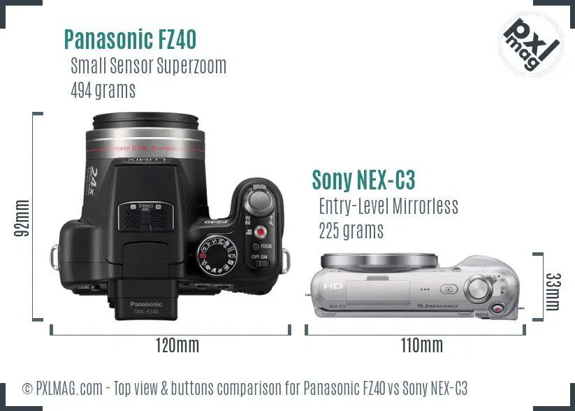 Panasonic FZ40 vs Sony NEX-C3 top view buttons comparison Panasonic FZ40 vs Sony NEX-C3 top view buttons comparison