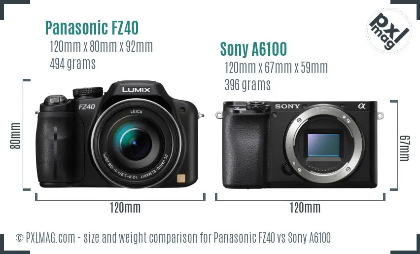 Panasonic FZ40 vs Sony A6100 size comparison