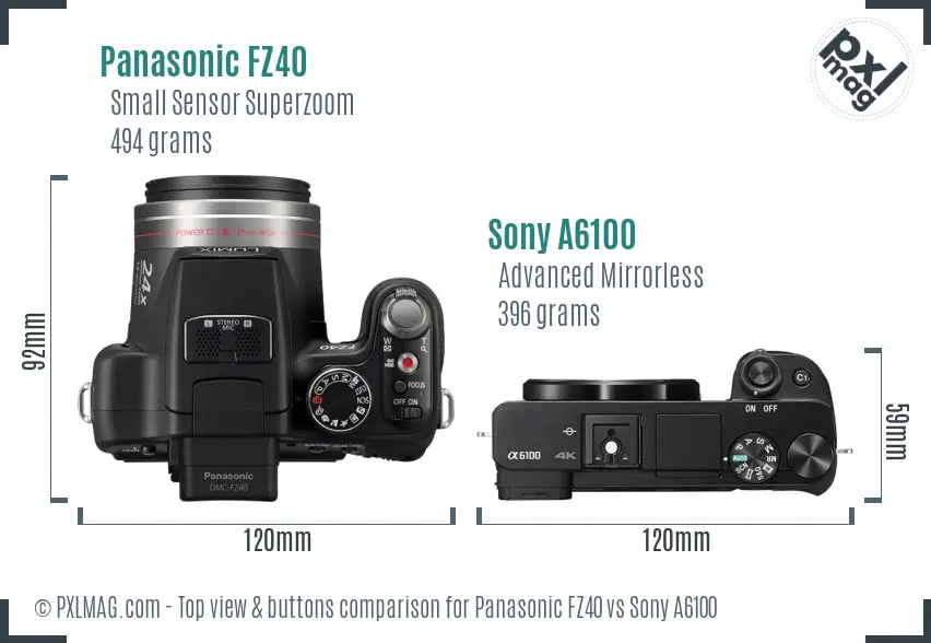 Panasonic FZ40 vs Sony A6100 top view buttons comparison