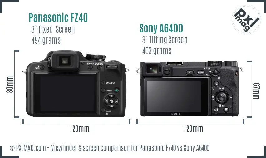 Panasonic FZ40 vs Sony A6400 Screen and Viewfinder comparison